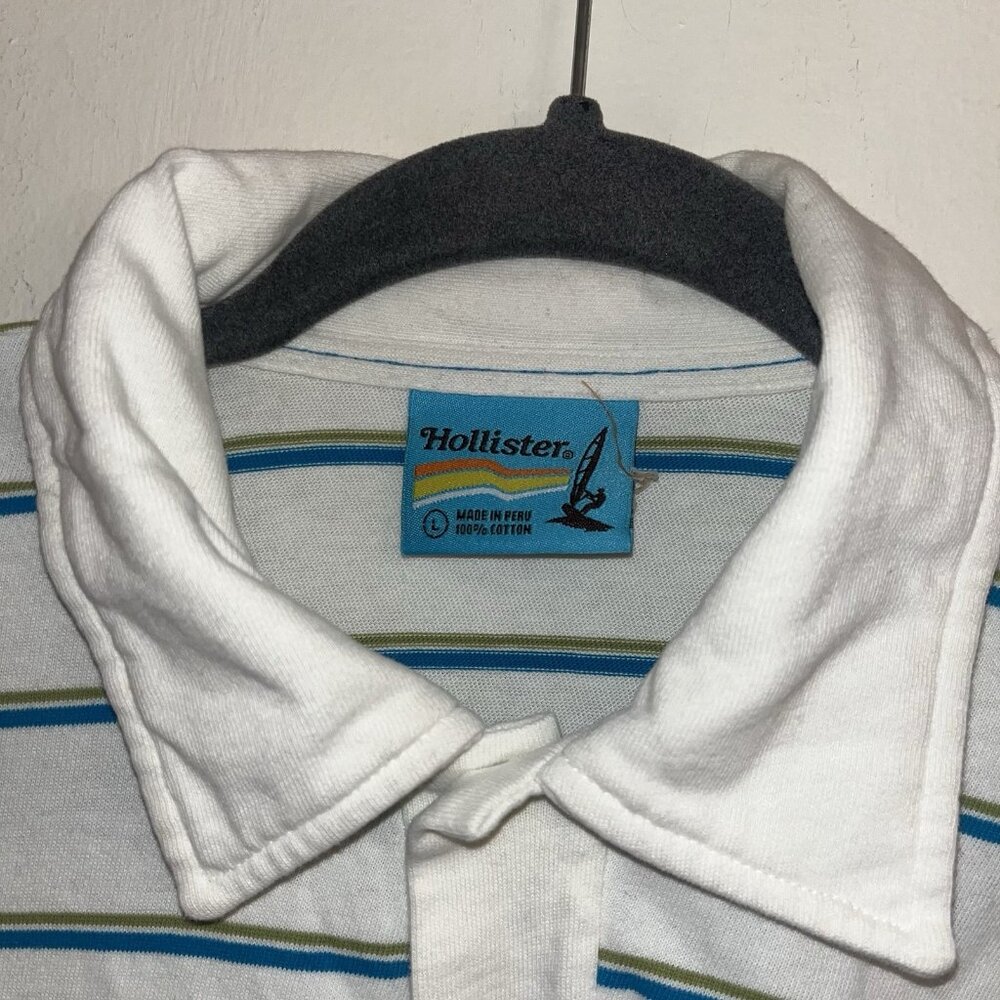 Abercrombie Fitch Polo Shirt Mens Large White Blue Green Pin Stripe Sailboat Tag - Picture 5 of 8